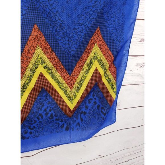 Boho blue zigzag multiple colored paisley print made in Italy scarf‎ wrap - Picture 8 of 12